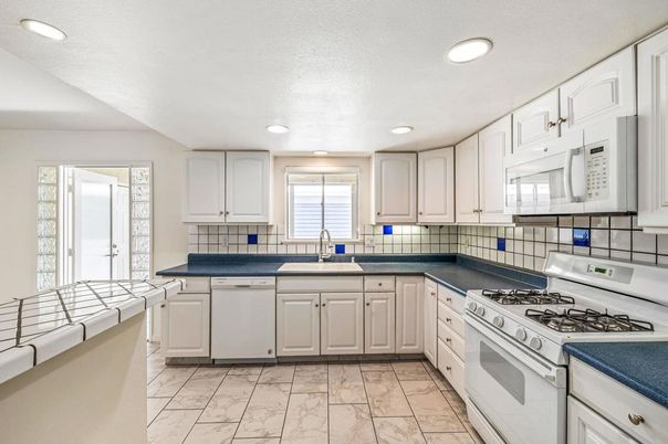 Interior, Kitchen, Marble, Recessed Lighting, Tile Countertops