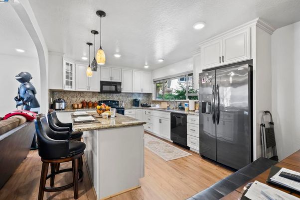 Interior, Kitchen, Pendant Lights, Recessed Lighting, Wood Texture Flooring