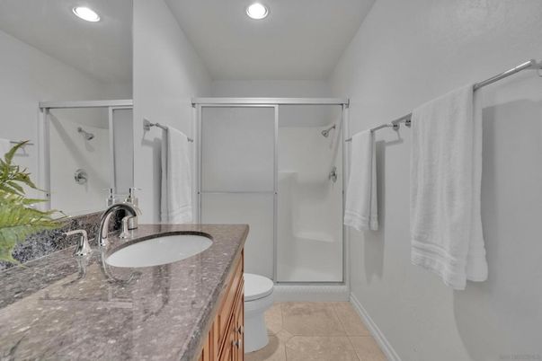 Bathroom, Dual Sink Vanities, Glass Shower, Interior, Recessed Lighting