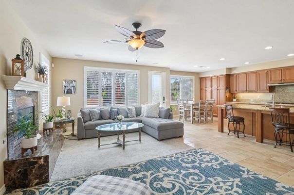 Dining room, Fireplace, Interior, Kitchen, Living room, Recessed Lighting