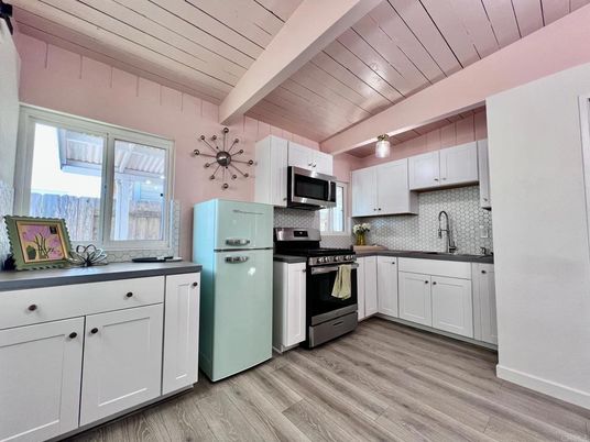 Interior, Kitchen, Stainless Steel Appliances, Wood Texture Flooring