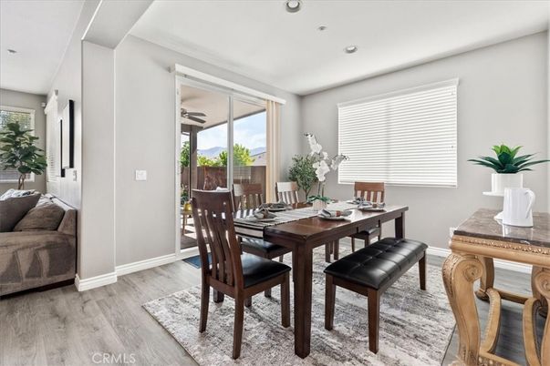 Dining room, Interior, Recessed Lighting, Wood Texture Flooring