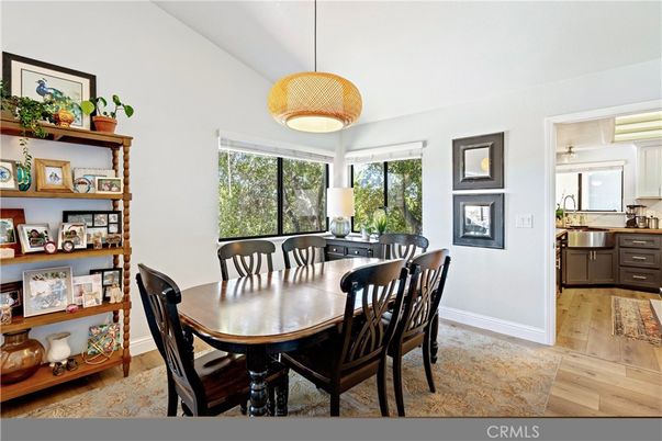 Dining room, Interior, Pendant Lights, Wood Texture Flooring