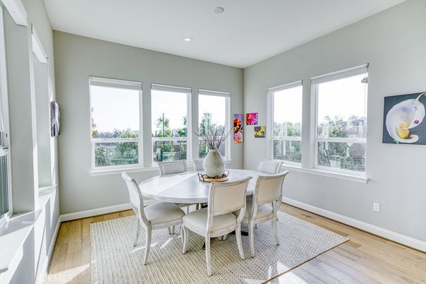 Dining room, Interior, Recessed Lighting, Wood Texture Flooring
