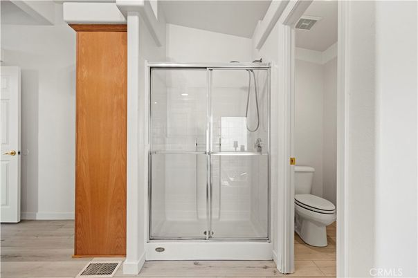 Bathroom, Glass Shower, Interior, Wood Texture Flooring