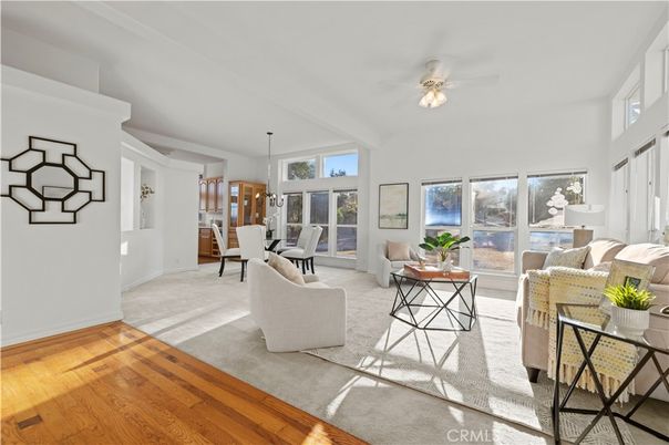 Dining room, Interior, Living room, Pendant Lights, Wood Texture Flooring