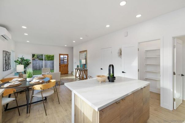 Dining room, Interior, Recessed Lighting, Wood Texture Flooring