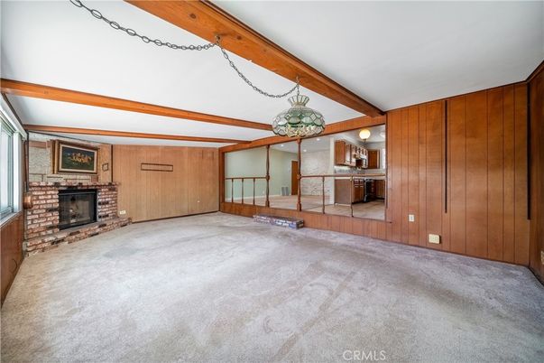 Empty room, Fireplace, Interior, Wooden Beams, Wooden Walls