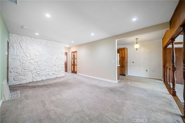 Empty room, Interior, Pendant Lights, Recessed Lighting, Stone Walls