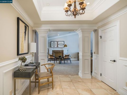 Chandelier, Fireplace, Home Office, Interior, Recessed Lighting