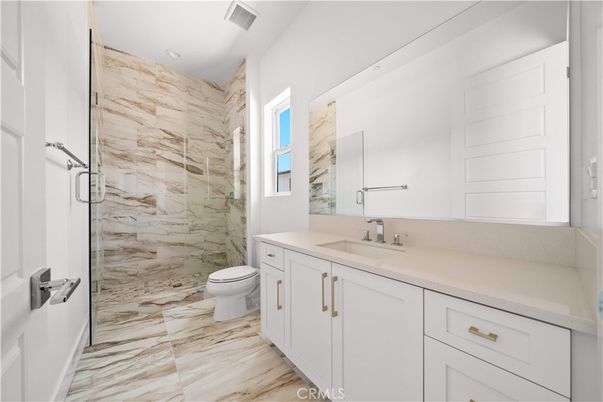 Bathroom, Glass Shower, Interior, Marble, Marble Walls, Recessed Lighting