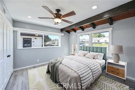 Bedroom, Interior, Recessed Lighting, Wooden Beams, Wooden Ceilings, Wood Texture Flooring