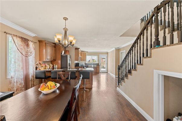 Chandelier, Dining room, Interior, Kitchen, Wood Texture Flooring