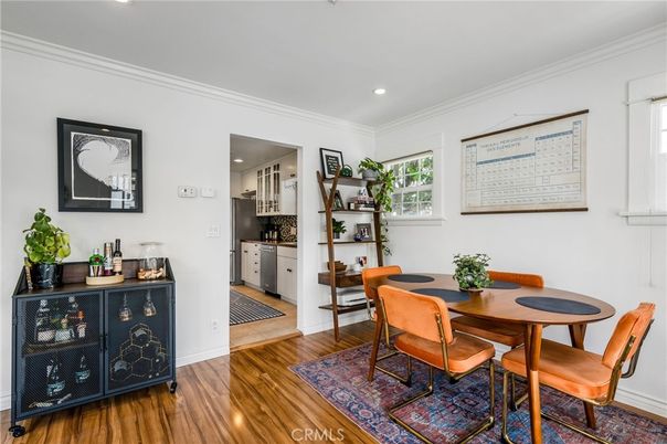 Dining room, Interior, Recessed Lighting, Wood Texture Flooring