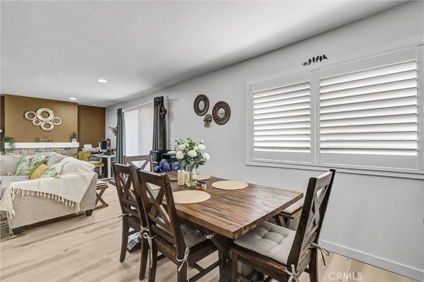 Dining room, Interior, Living room, Recessed Lighting, Wood Texture Flooring
