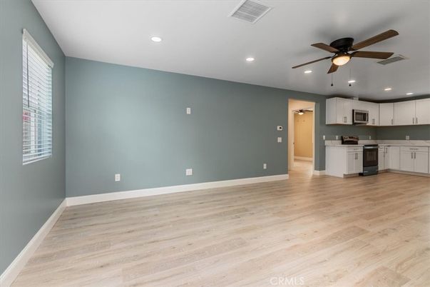 Empty room, Interior, Kitchen, Recessed Lighting, Wood Texture Flooring
