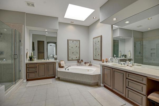 Bathroom, Dual Sink Vanities, Glass Shower, Interior, Recessed Lighting