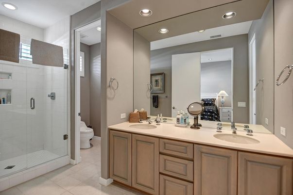 Bathroom, Dual Sink Vanities, Glass Shower, Interior, Recessed Lighting
