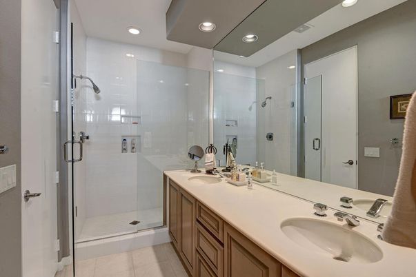 Bathroom, Dual Sink Vanities, Glass Shower, Interior, Recessed Lighting