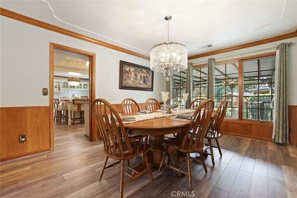 Chandelier, Dining room, Interior, Wood Texture Flooring