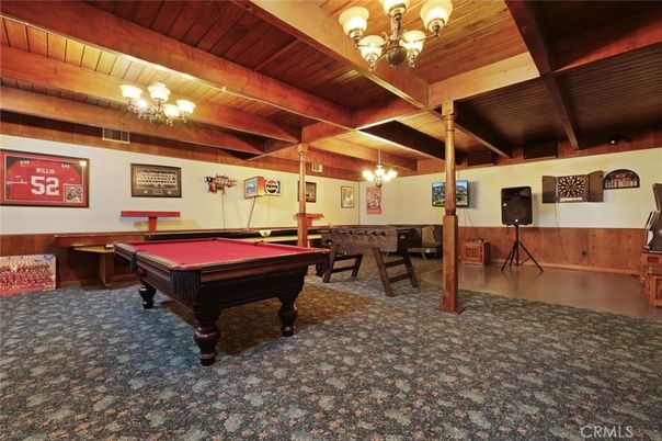 Billiard Table, Chandelier, Game Room, Interior, Wooden Beams, Wooden Ceilings