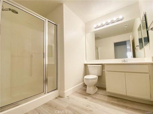 Bathroom, Glass Shower, Interior, Wood Texture Flooring