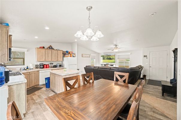 Chandelier, Dining room, Interior, Kitchen, Recessed Lighting, Wood Texture Flooring