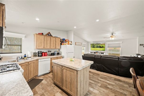 Interior, Kitchen, Living room, Recessed Lighting, Wood Texture Flooring