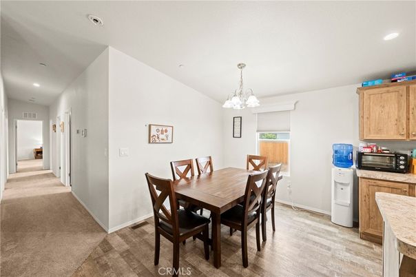 Chandelier, Dining room, Interior, Recessed Lighting, Wood Texture Flooring