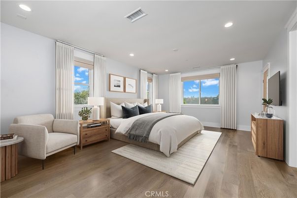 Bedroom, Interior, Recessed Lighting, Wood Texture Flooring