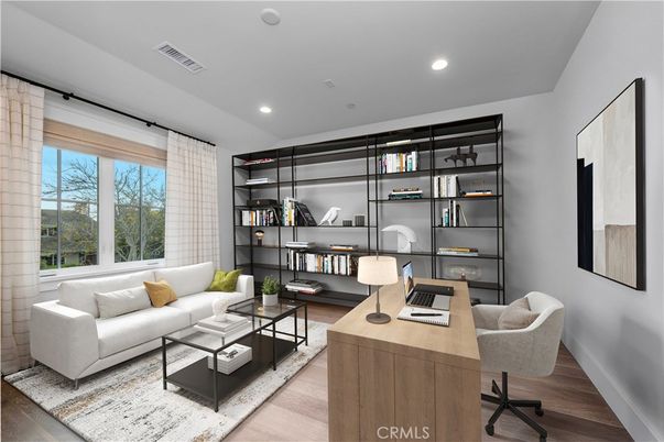 Home Office, Interior, Living room, Recessed Lighting, Wood Texture Flooring