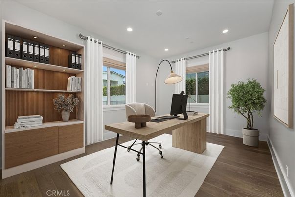 Home Office, Interior, Recessed Lighting, Wood Texture Flooring