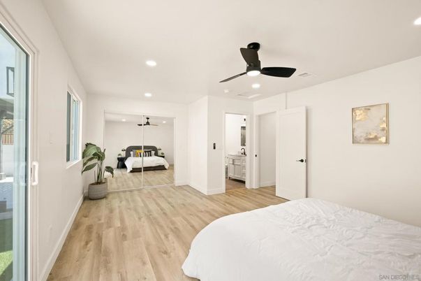 Bedroom, Interior, Recessed Lighting, Wood Texture Flooring