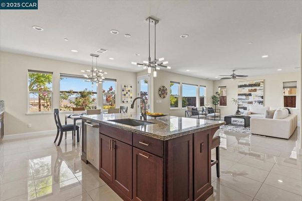 Dining room, Interior, Kitchen, Living room, Pendant Lights, Recessed Lighting, Stainless Steel Appliances