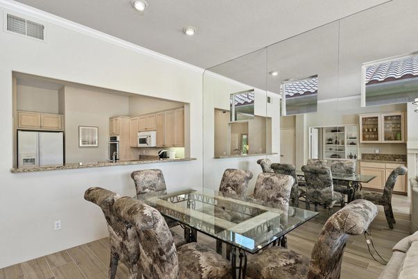 Dining room, Interior, Kitchen, Recessed Lighting, Wood Texture Flooring