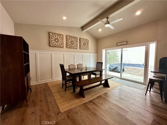 Dining room, Interior, Recessed Lighting, Wood Texture Flooring