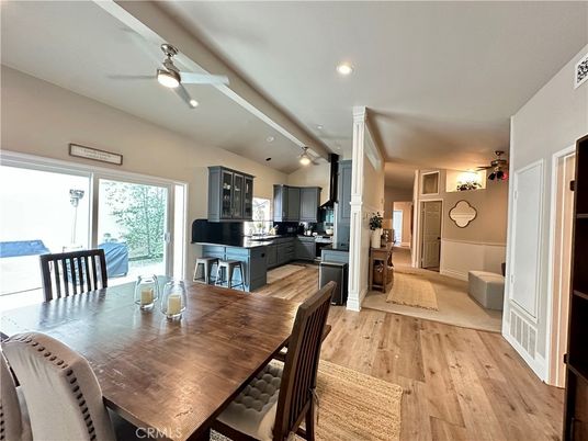 Dining room, Interior, Kitchen, Recessed Lighting, Wood Texture Flooring