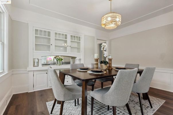 Chandelier, Dining room, Interior, Wood Texture Flooring