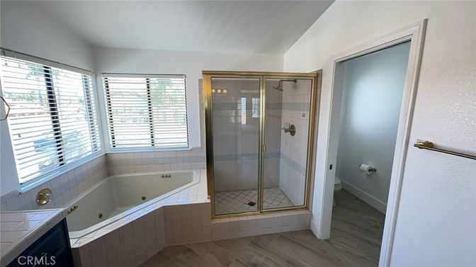 Bathroom, Glass Shower, Interior, Wood Texture Flooring