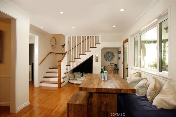 Dining room, Interior, Recessed Lighting, Wood Texture Flooring