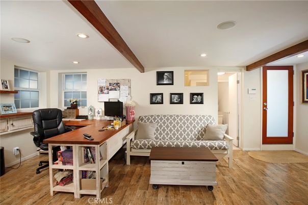Home Office, Interior, Recessed Lighting, Wooden Beams, Wood Texture Flooring