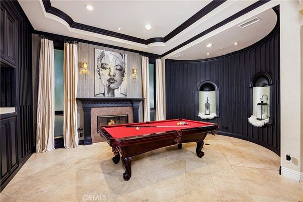 Billiard Table, Fireplace, Game Room, Interior, Recessed Lighting