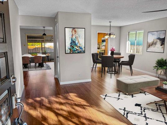 Dining room, Interior, Pendant Lights, Wood Texture Flooring