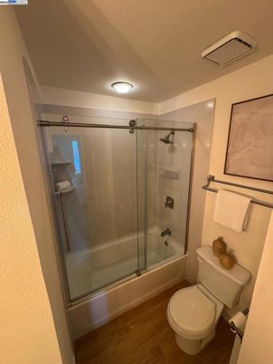 Bathroom, Glass Shower, Interior, Wood Texture Flooring