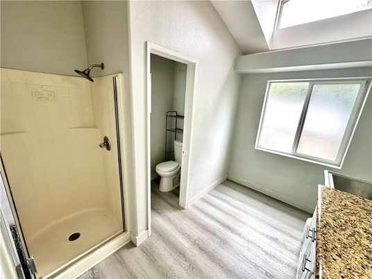Bathroom, Glass Shower, Interior, Wood Texture Flooring