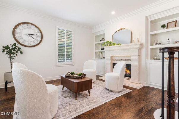Fireplace, Interior, Recessed Lighting, Wood Texture Flooring