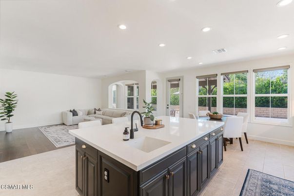 Dining room, Interior, Kitchen, Living room, Recessed Lighting, Wood Texture Flooring