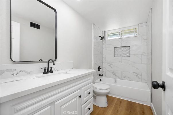 Bathroom, Interior, Marble Walls, Wood Texture Flooring