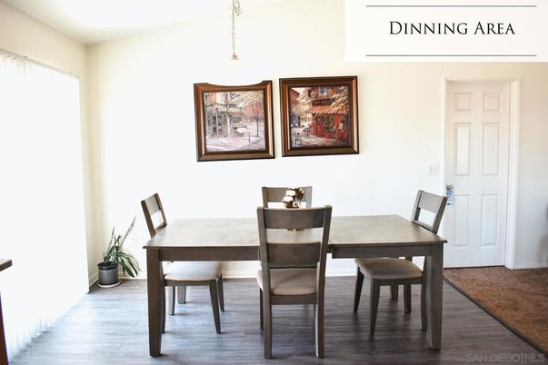 Dining room, Interior, Pendant Lights, Wood Texture Flooring