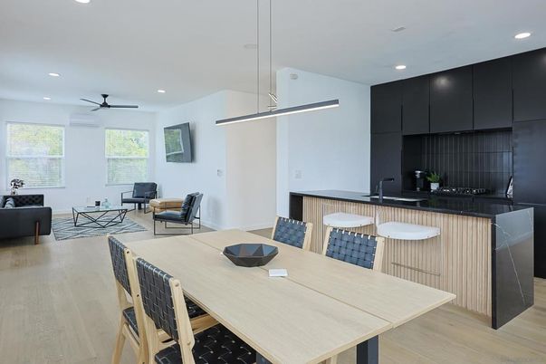 Dining room, Interior, Kitchen, Living room, Pendant Lights, Recessed Lighting, Wood Texture Flooring